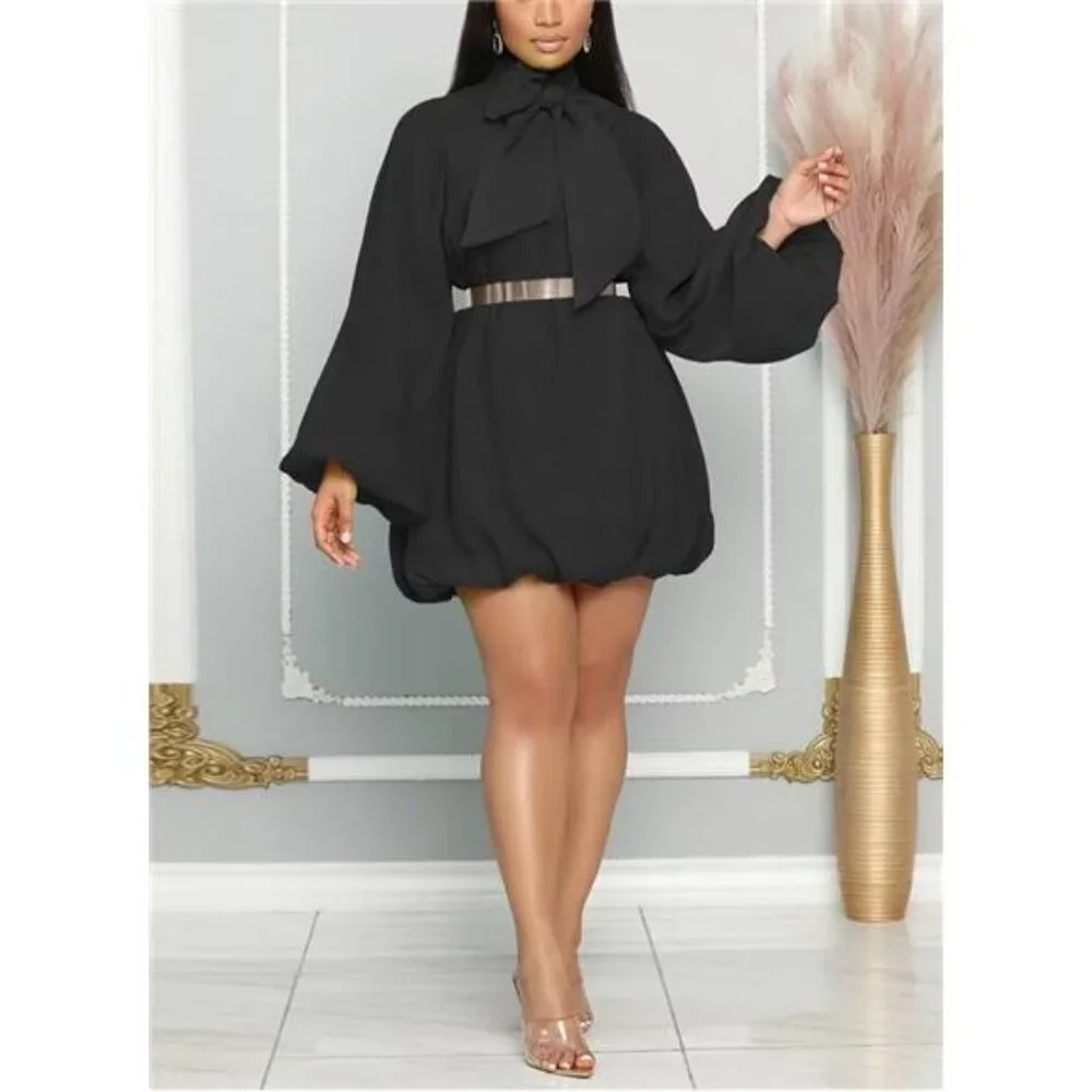 Women's Puff Sleeve Sweetheart Neck Chiffon Mini Dress for Cocktail Party - Picture 3 of 7